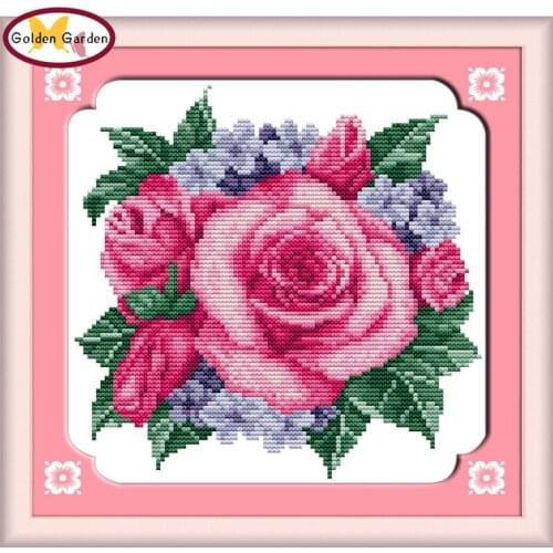 GG Rose Clumps Cross Stitch DIY Craft Counted&Stamped Canvas 14CT 11CT Joy Sunday Flowers Cross Stitch Wedding for Home Decor