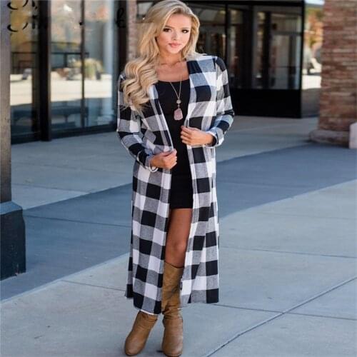 Fashion Women Vintage Plaid Ladies Long Sleeve Casual Slim Boyfriend Cardigan Coat Open Front Jacket Autumn Clothes