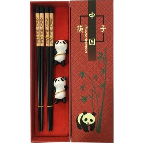 Handmade Chinese Chopsticks Cutlery Tableware Set Panda Chopsticks Gift Box Set Natural Wooden Chopsticks Dinnerware Set