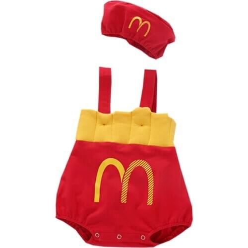 Ins autumn infant newborn infant toddler jumpsuit boy girl baby fries straps body suit hat costume funny photography clothes