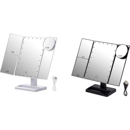 Trifold Makeup Mirror with 22 LED Lights,10X/3X/2X Magnification Portable Fold Lighted Table Desk Cosmetic Mirror