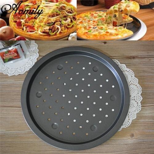 Aomily 14''/35cm Round Nonstick Pizza Pan Carbon Steel Pizza Stones Oven Baking Pans Cake Pie Dish Mold Tray Kitchen Bakeware