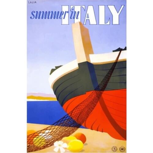 Summer in Italy Art Map Retro Vintage Kraft Travel Poster Canvas Painting DIY Wall Sticker Home Bar Posters Decoration Gift
