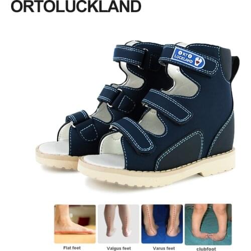 Boys Summer Blue Orthotic Sandals Cool with Arch Support EVA Outsole Hard Wearing for Kids Flatfoot Breathable Orthopedic Shoes