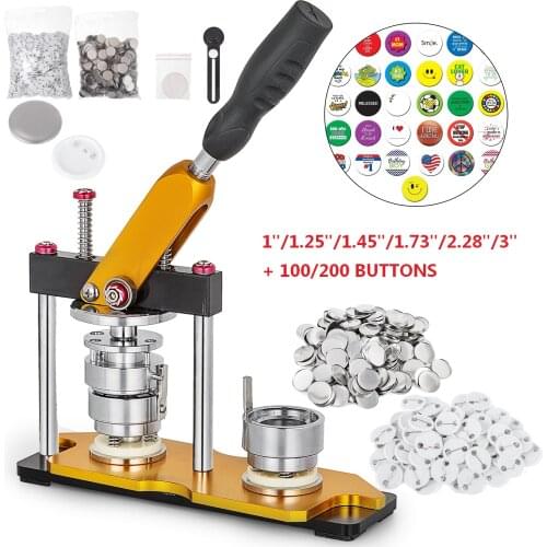 VEVOR Badge Maker Machine 25 to 75mm with 100 / 200Sets Circle Manufacture Button Parts Metal Custom Sheet Tag Pressing for Pins