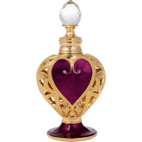 H&D 8ml Loving Heart Retro Metal Glass Perfume Bottles Empty Refillable Perfume Bottle (purplish red) Ladys Gifts