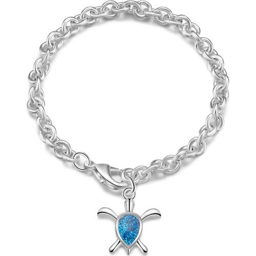 Lovely Glue Drop Blue Opal Turtle Shape Bracelets Femme Charm For Women Color Chain Link Hand Chain Jewelry Wedding Gifts