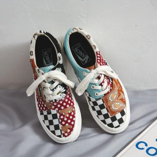 Spring Breathable Casual Plaid low Cut canvas Shoes Men And Women Couple Shoes Trend Wild Personality Retro Color Matching Shoes
