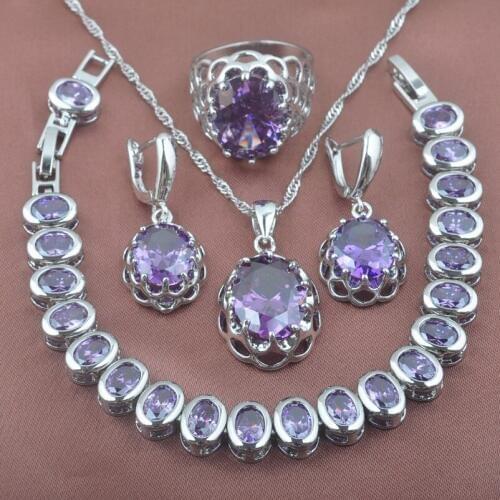 Natural Purple Crystal Jewelry Set For Women Wedding Accessories Earring Necklace Pendant Rings Bracelet YZ0166