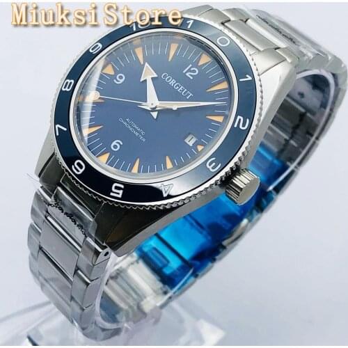 CORGEUT New Top Luxury Mechanical Watch Watch Sapphire Crystal Ceramic Bezel Blue Dial Seagull ST1612 Automatic Movement Watch