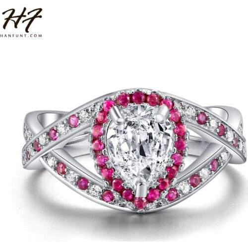 HERFANS New Arrival Sliver Color Ring With AAA+Water Drop Cubic Zirconia Cocktail Jewelry For Women Full Size HotSale R602