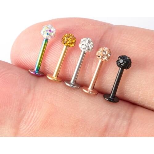 2Pcs 8mm Crystal Tragus Helix Earring Stud Ferido Ball Labret Monroe Lip Ring Surgical Steel Cartilage Piercing Jewelry Women