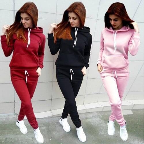 Tracksuit Women Hoodie + Pant Two Piece Suits Hooded Pullover Sweatshirt With Pockets Autumn Winter Femme Sets Plus Size XS-4XL
