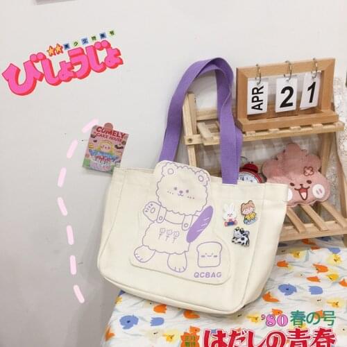 Women Bags kawaii Handbags Simple Canvas Bags for Girls Casual Tote Bear Pattern Bags Designer Shoulder Bags Fashion Tote Bags