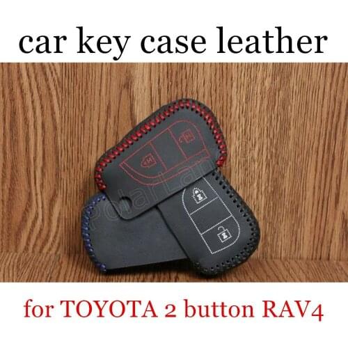 Only Red best selling Hand sewing DIY Car key cover car key case Genuine leather fit for TOYOTA 2 button RAV4