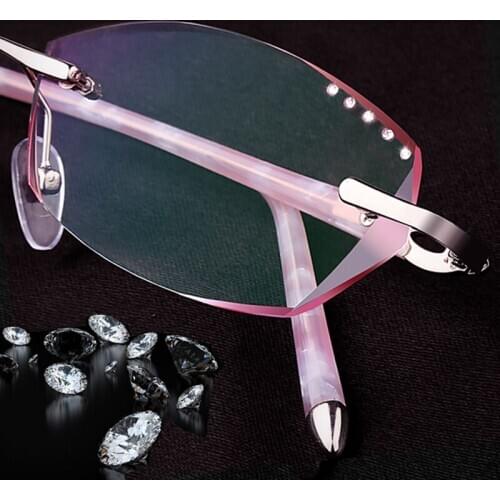 Ultralight trimming glasses rimless glasses female finished lens containing titanium diamond gradient tide YJ15