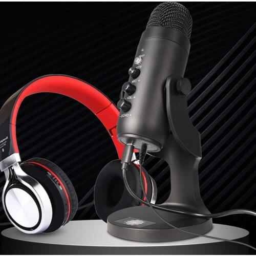 USB Condenser Microphone Gaming Streaming Noise Reduction Mute Recording Microphone Mic Stand Filter for Computer Laptop PC