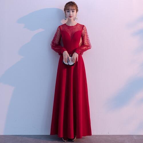 Long Sleeves Evening Dresses 2019 O-Neck Evening Gowns Long Formal Dress Women Occasion Party Dresses