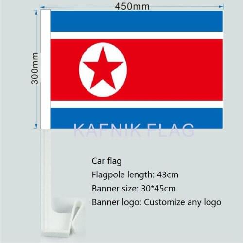 KAFNIK,30X45CM Democratic Peoples Republic of Korea window Car flag polyester Car decoration with flagpole Free Shipping