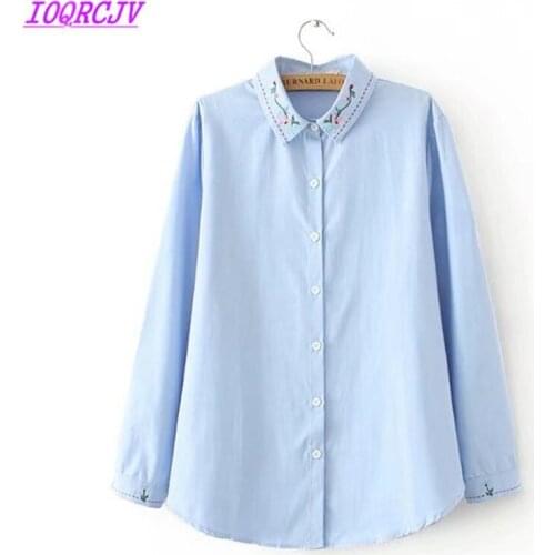 Plus Size Women Spring Summer Embroidery Shirt Fashion Long sleeve Pure cotton Casual Tops Large size Blouse Shirt IOQRCJV Q064