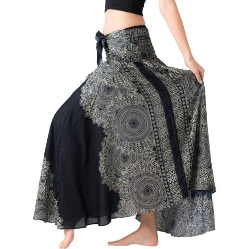 Skirts Womens 2021 Long Hippie Bohemian Black Skirt Gypsy Boho Flowers Oversized Elastic Waist Floral Halter Skirt Юбки