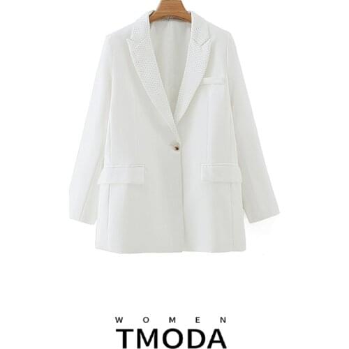 TMODA391 Women 2020 Fashion Single Button Polka Dot Blazers Coat Vintage Long Sleeve Pockets Female Outerwear Chic Tops
