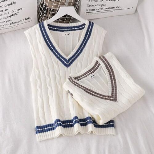 OUMENGKA 2021 Women Stripe Vest Sweater Casual V Neck Sleeveless Spring Autumn Jumper Knitted Korean Style Pullover Loose Tops