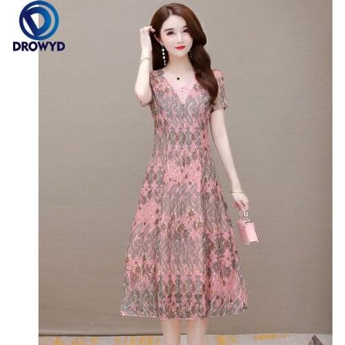 Summer Boho Beach Midi Dress for Women Fashion Pink Print Floral V-neck Short Sleeve Long Dresses Elegant Bodycon Party Vestidos