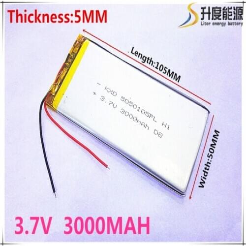 1pcs/lot 3.7V lithium polymer battery 5050105 3000MAH mobile power Tablet PC DIY Free shipping