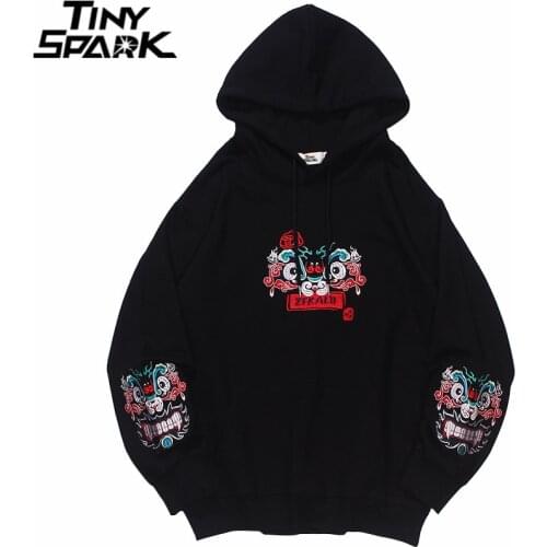 2021 Men Hoodie Sweatshirt Hip Hop Streetwear Embroidery Lion Head Pullover Harajuku Cotton Casual Hooded Hoodie Autumn Black