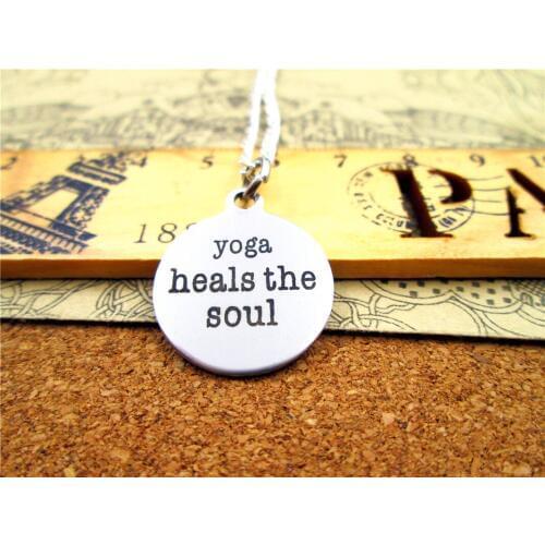 3pcs/lot Fashion stainless steel necklace "yoga heals the soul" Charms Pendant necklace Jewelry Gift more style for choosing