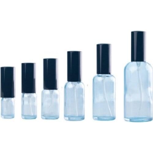 5ml 10ml 15ml 30ml 50ml 100ml Empty Cosmetic Travel Packaging Refillable Vials Clear Light Blue Glass Spray Lotion Pump Bottle