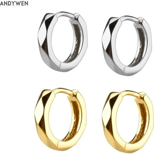 ANDYWEN 925 Sterling Silver 8.4mm Sliced Hoops Circle Luxury Gold Middle Plain 2020 Huggies Round Rock Punk Jewelry
