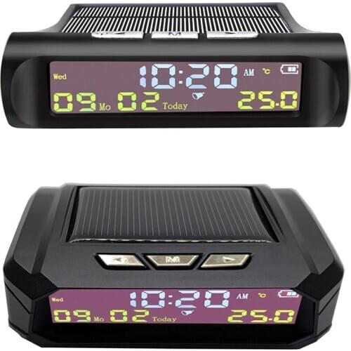 AN01 AN02 TPMS Look Solar Digital Car Clock with LCD Time Date In-Car Temperature Display Auto Interior Accessories