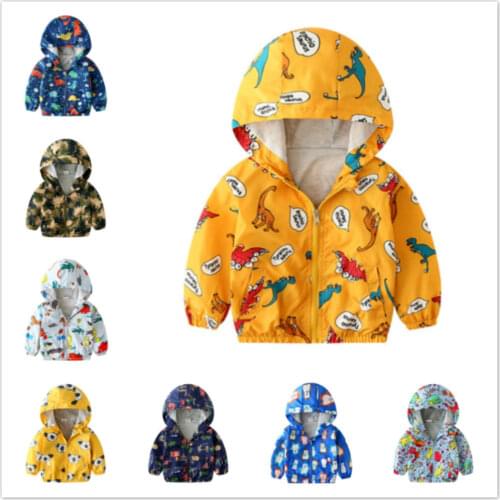 Cotton Jacket For Kids Boys Windbreaker Baby Cartoon Dinosaur Autumn Children Coat Girls Jacket Spring Outerwear Coats Hooded