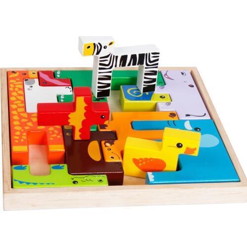 Montessori Baby Wooden Tangram Brain Teaser Jigsaw giraffe Animals Block Toys Game Kids Children Educational Toys Set