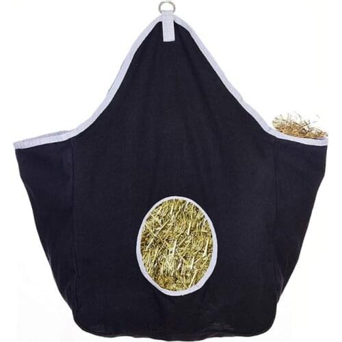Canvas Hay Storage Bag Horse Sheep Slow Feeding Hay Bag with Metal Ring Outdoor Pet Food Carrying Pouch