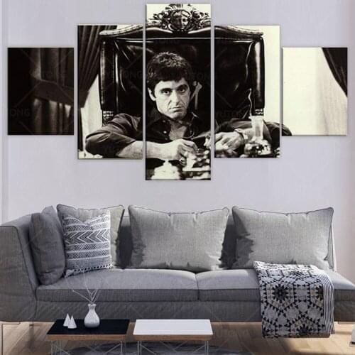 Scarface Tony Montana Gangster Canvas Wall Prints for Bathroom Painting Art Decoration Posters 5 Piece Kitchen Pictures Modern