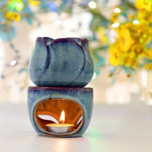 Tulips Shape Ceramic Incense Burners Aromatherapy Oil Stove Candle Oven, Indoor Fragrance Tools