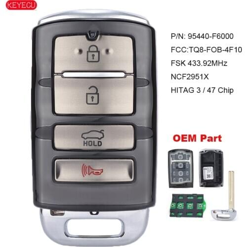 KEYECU Original Proximity Keyless Smart Remote Car Key Fob 433MHz for 2017 2018 2019 KIA Cadenza P/N: 95440-F6000 TQ8-FOB-4F10