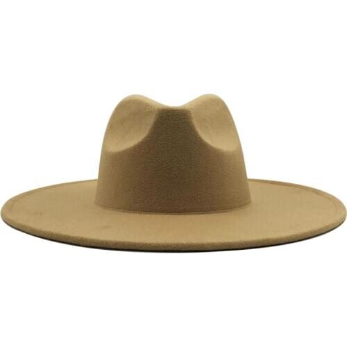 Classics Fashion 9.5 CM Wide Brim Unisex Fedora Hat Women And Men Vintage Panama Jazz Top Wool Solid Color Fedora Hat