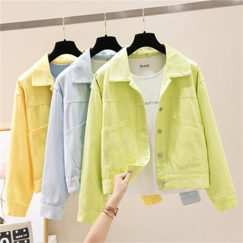 Fashion Womens Denim Jacket Korean Spring Autumn Candy Colors Casual Denim Jackets Tops Ladies Short Coat Outerwear Streetwear