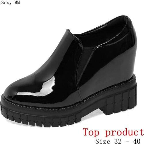 Loafers Platform Women Casual Shoes Wedges High Heels Wedge High Heel Shoes Genuine Leather Small Plus Size 32 33 - 40