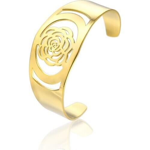 RIR Fashion Women Bangle Simple Flower Classic Style For Wedding Cuff Bracelet In Stainless Steel