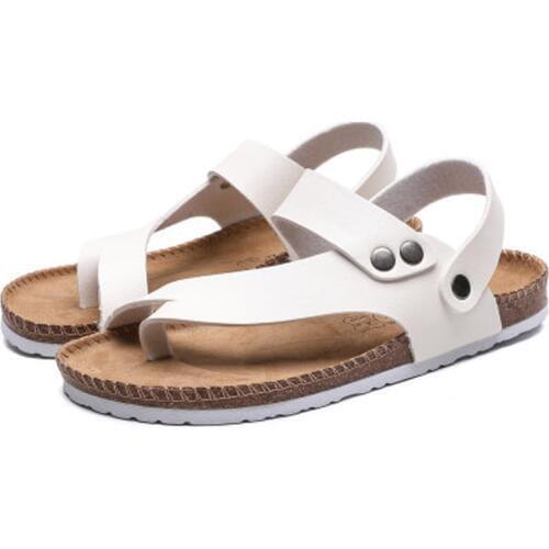 Men Shoes Summer Fashion Flip-Flops Slides Cork Sole Beach Pinch Couple Leather Sandals and Slippers For Males Females Summer