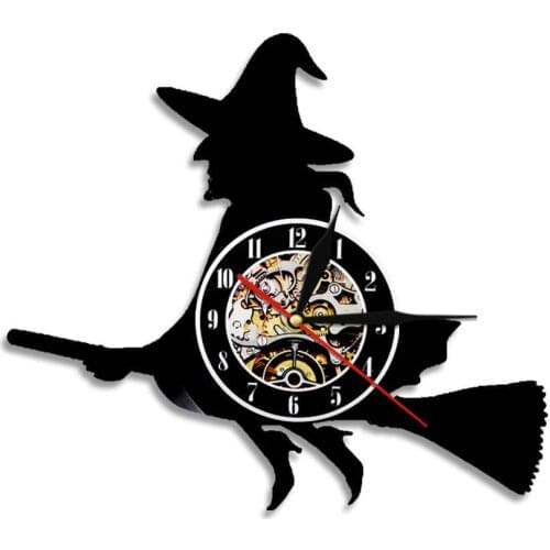 Happy Halloween Wall Clock Horrn Halloween Decoration Black Vinyl Record Wall Clock Watches Personality Wall Decor For Halloween