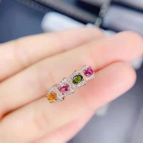 Natural Tourmaline Candy Color Fashion S925 Sterling Silver Ring Fine Wedding Jewelry for Women Free Shipping MeiBaPJFS