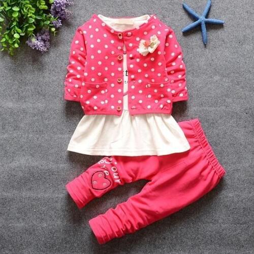 New Baby Girl Clothes Three pieces Sets Polka Dot coat and dress and pants Baby Clothing B7BS003