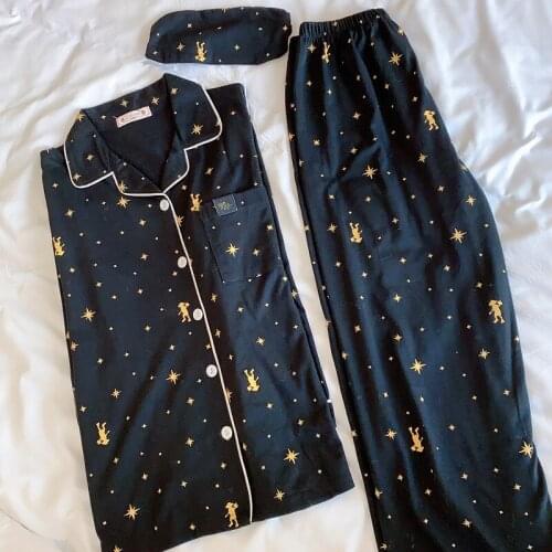 2020 Womens New Early Spring Cotton Home Wear Set Star Crown Print Long Sleeve Womens Comfort Pajamas