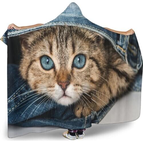 Cat 3d printed Hooded Blanket Adult colorful child Sherpa Fleece Wearable Blanket Microfiber Bedding style-1
